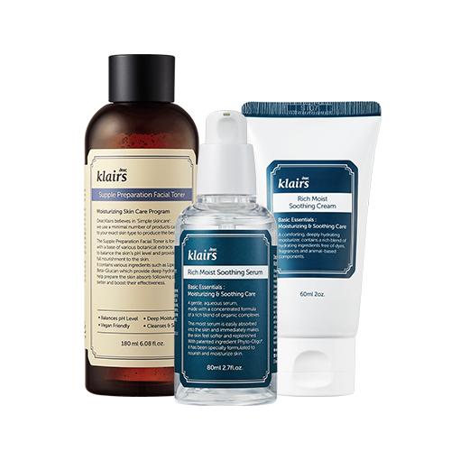 KLAIRS BASIC & BEST SET (Toner 180ml + Serum 80ml + Soothing Cream 60ml) - LUUELA
