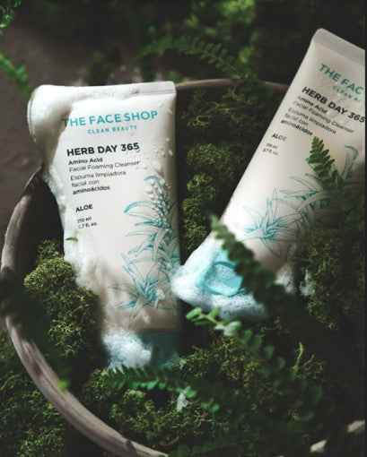 THE FACE SHOP Herb Day 365 Amino Acid Facial Foaming Cleanser 170ml #Aloe - LUUELA