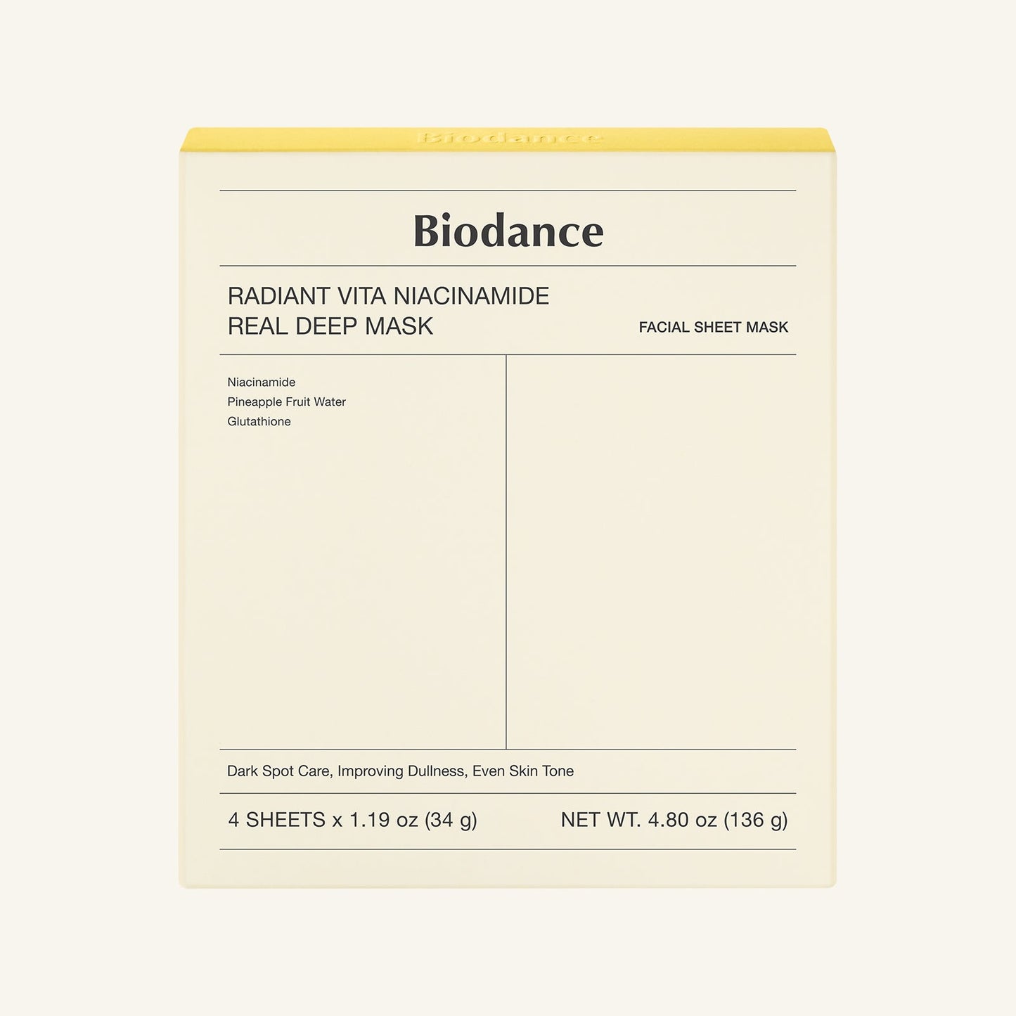 Biodance Radiant Vita Niacinamide Real Deep Mask 34g X 4ea - LUUELA