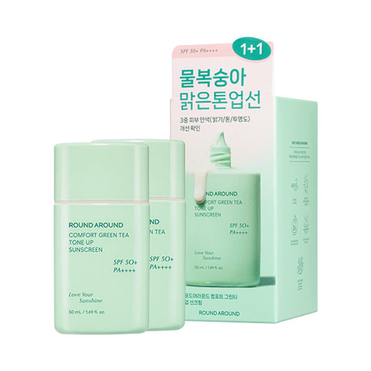 ROUND AROUND Comfort Green Tea Tone Up Sunscreen SFP50+ PA++++ 50ml+50ml (Double SET) - LUUELA