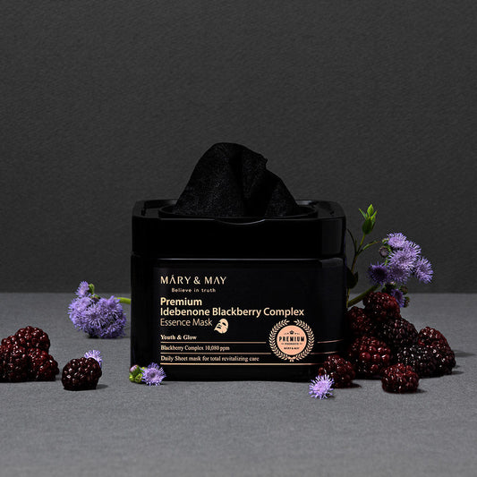 [MARY & MAY] Premium Idebenone Blackberry Complex Essence Mask 250g (20ea) - LUUELA