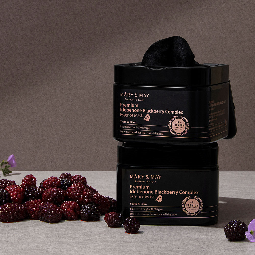 [MARY & MAY] Premium Idebenone Blackberry Complex Essence Mask 250g (20ea) - LUUELA