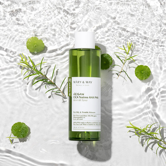 [MARY & MAY] Vegan CICA Tea Tree AHA PHA Blemish Toner 200ml - LUUELA