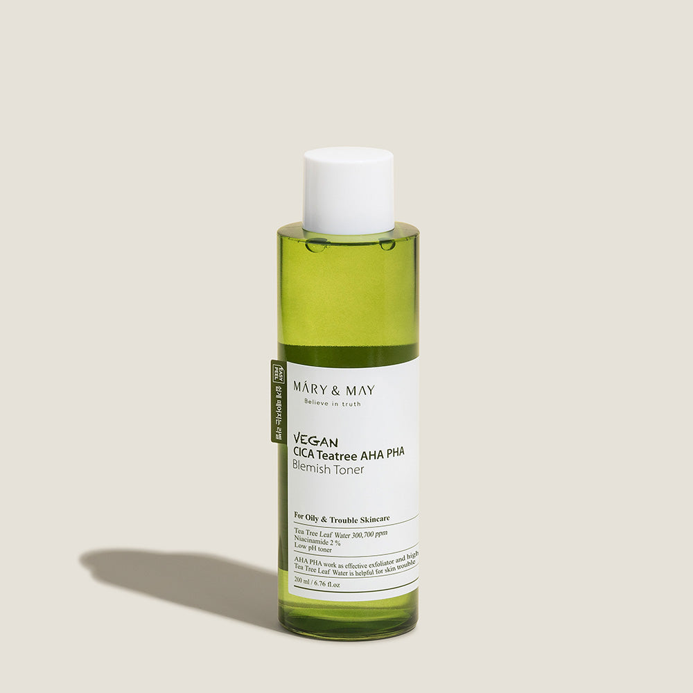 [MARY & MAY] Vegan CICA Tea Tree AHA PHA Blemish Toner 200ml - LUUELA