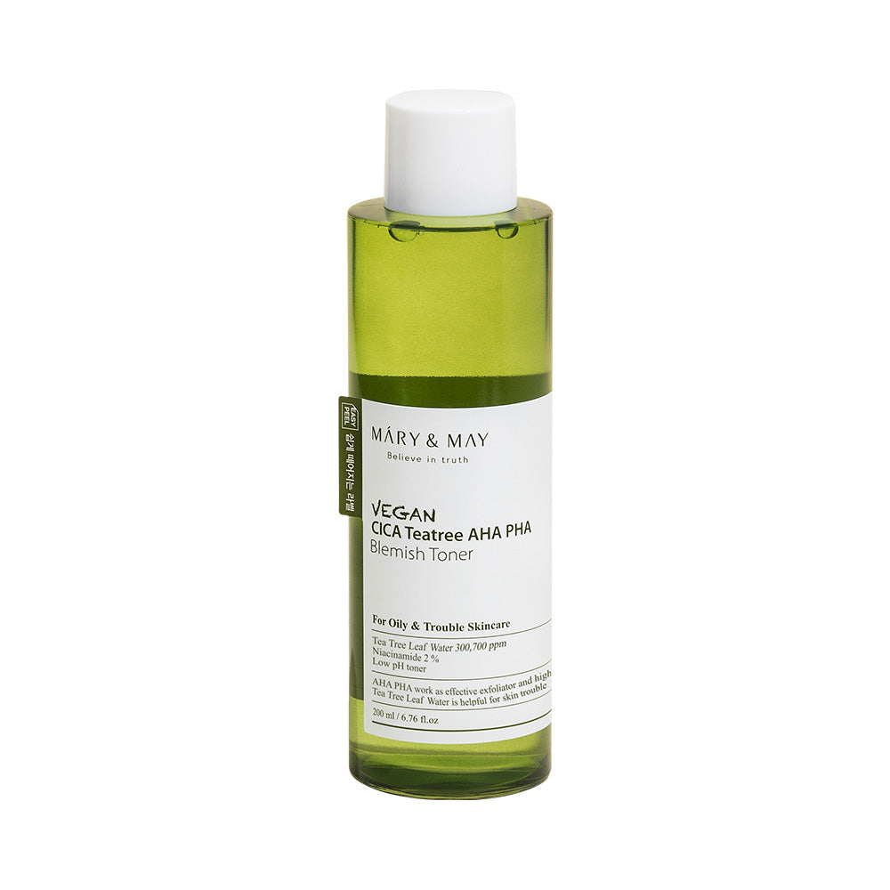 [MARY & MAY] Vegan CICA Tea Tree AHA PHA Blemish Toner 200ml - LUUELA