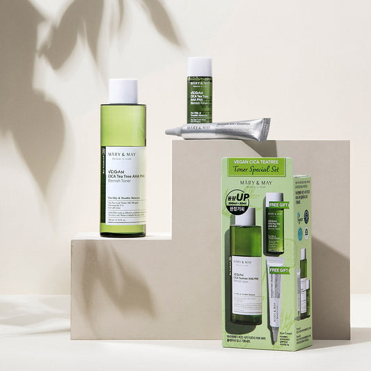 [MARY & MAY] Vegan CICA Tea Tree Toner Special Set (200ml+30ml+Eye cream 12g) - LUUELA