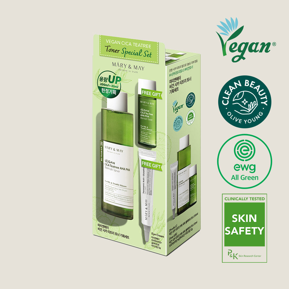 [MARY & MAY] Vegan CICA Tea Tree Toner Special Set (200ml+30ml+Eye cream 12g) - LUUELA