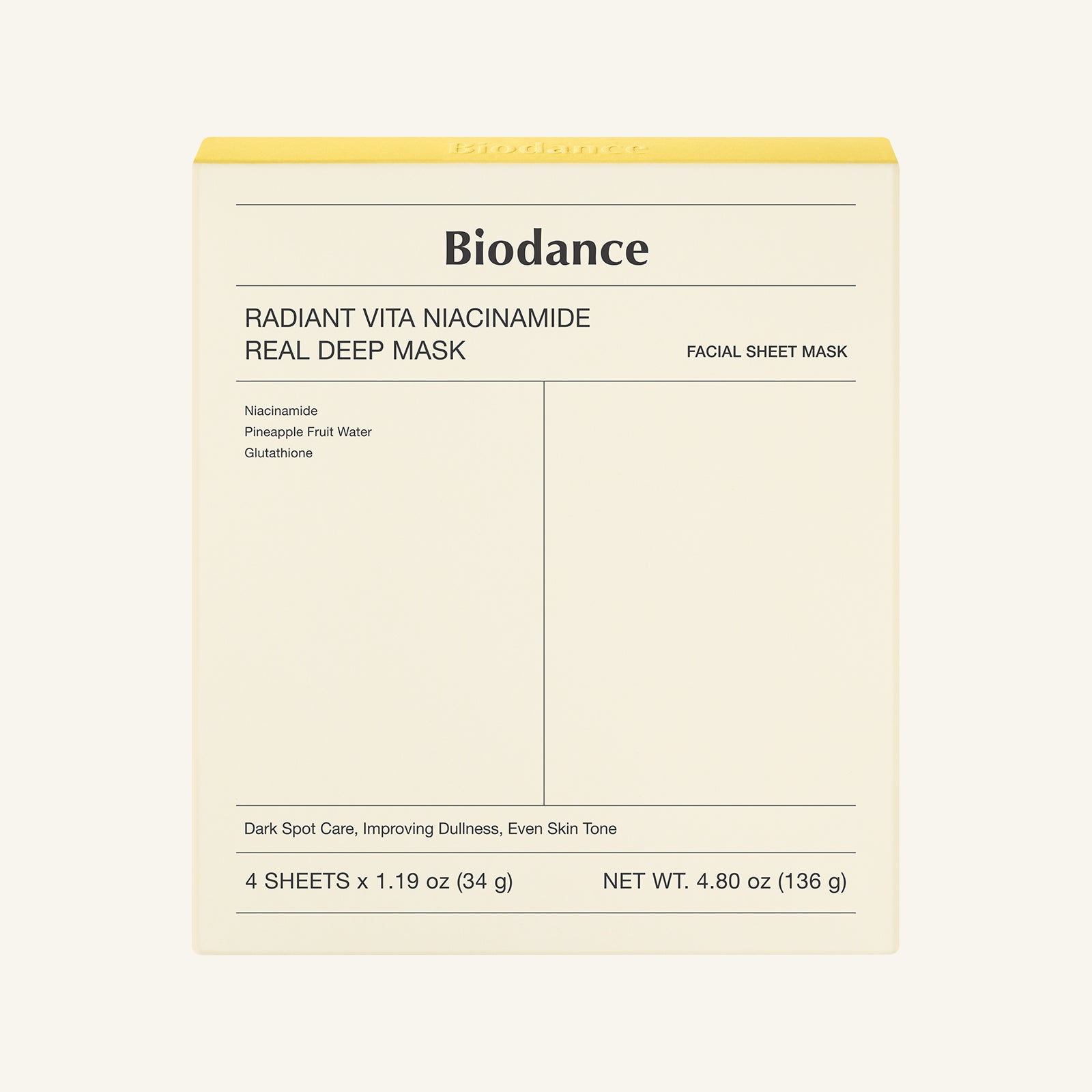 Biodance Radiant Vita Niacinamide Real Deep Mask 34g X 4ea - LUUELA